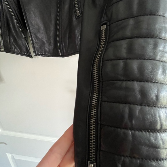 Alice + Olivia “Gamma" Embroidered Lambskin Leather Biker Jacket "Loving You" - Picture 10 of 14